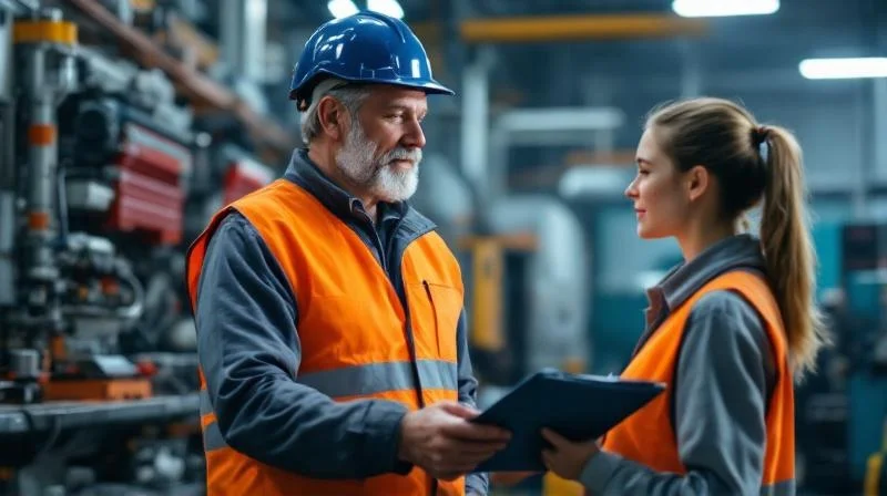 Bochumer Ausbilder bei der Unterweisung eines Auszubildenden in einer Industriewerkstatt
