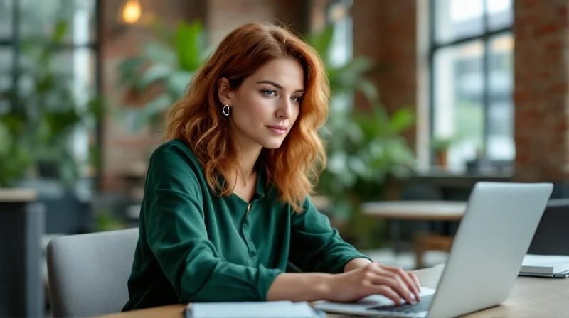 Bochumer Quereinsteigerin arbeitet motiviert am Laptop in einem modernen Büro